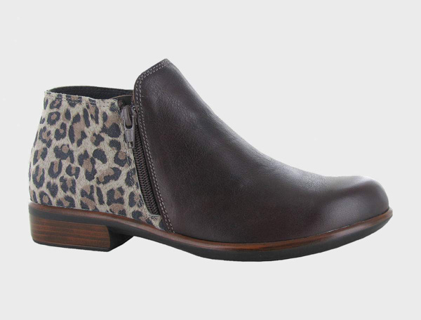 Naot Helm: Cheetah Suede/Soft Brown Leather